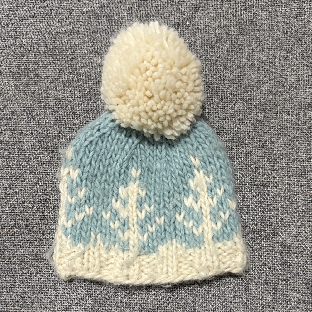 Huggalugs Winter Forest Knit Beanie Hat - a Cozy Blue and Cream Knit infant Hat